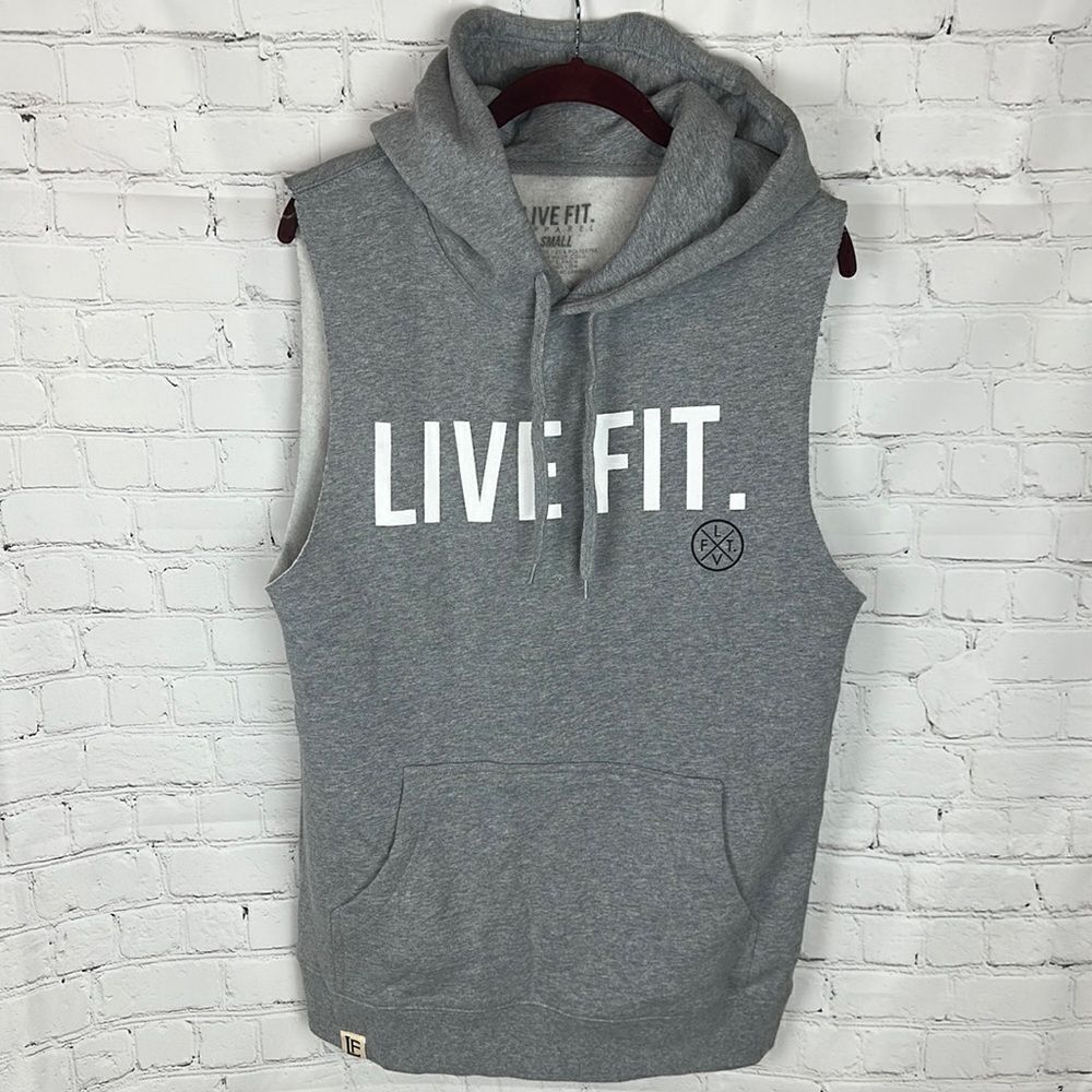 Live Fit Cut Off Hoodie Gray Size Small